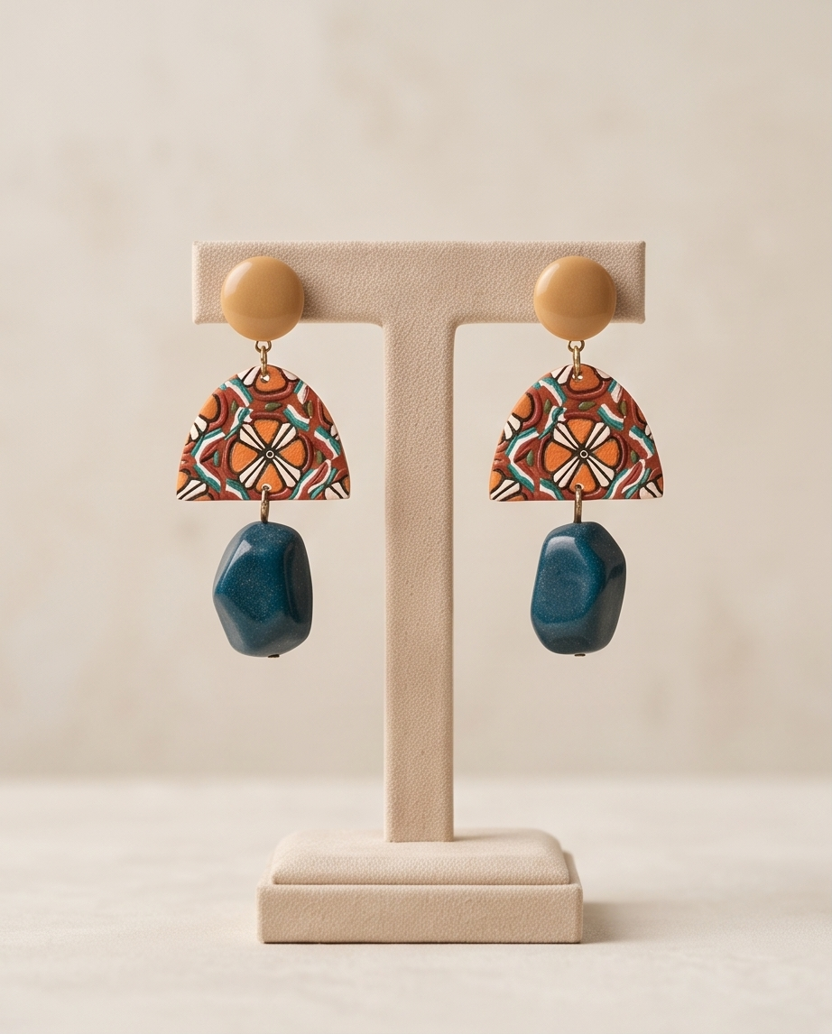 Nude & Teal Drop Earring