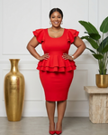 Plus Size Red Peplum Ruffle Dress