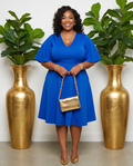 Plus Size Royal Blue Fit And Flare Midi Dress