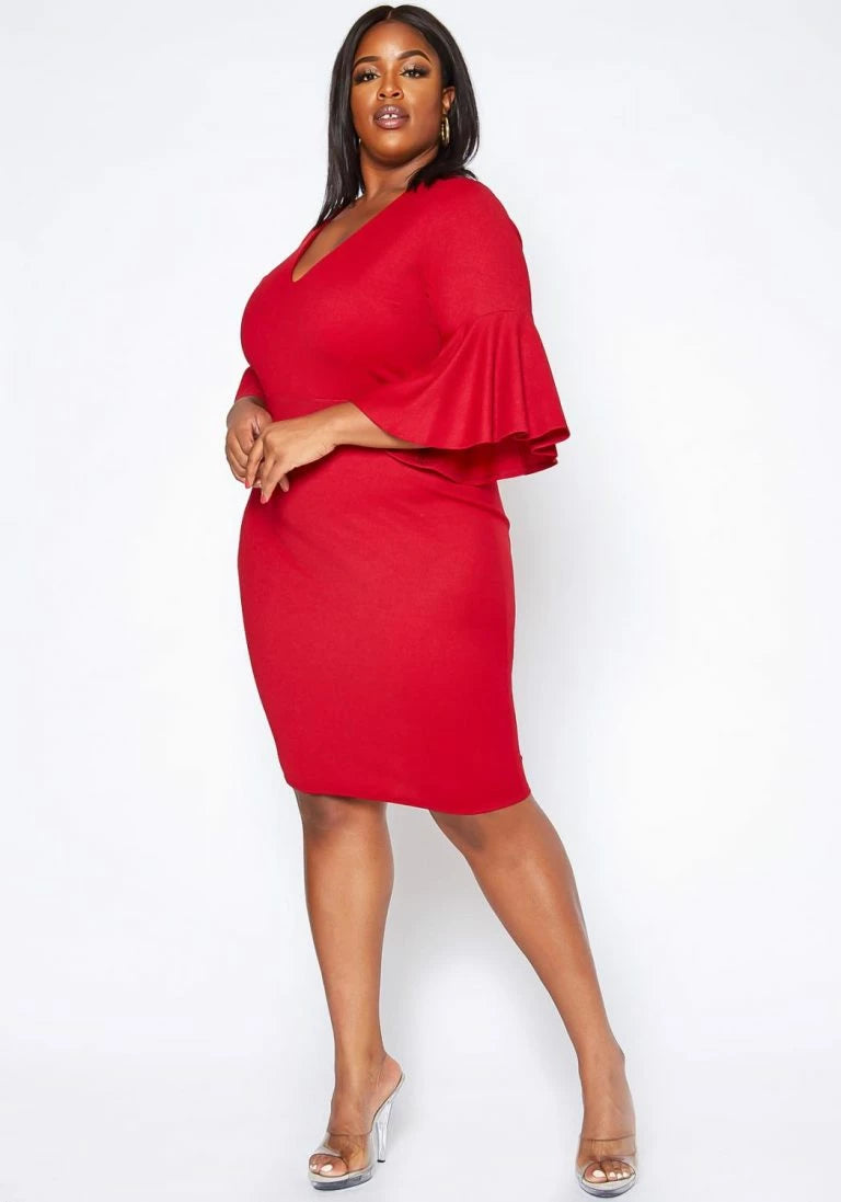 Plus Size Burgundy Midi Dress - 2186