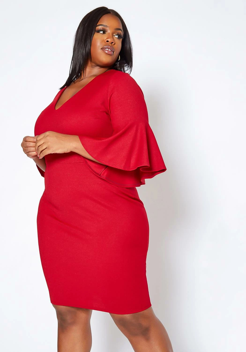 Plus Size Burgundy Midi Dress - 2186