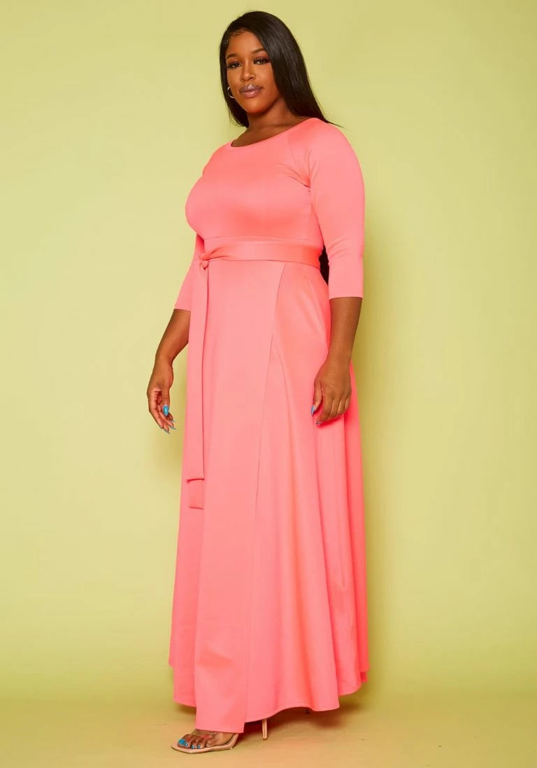 Plus Size Orange Wrap Maxi Dress - 2072