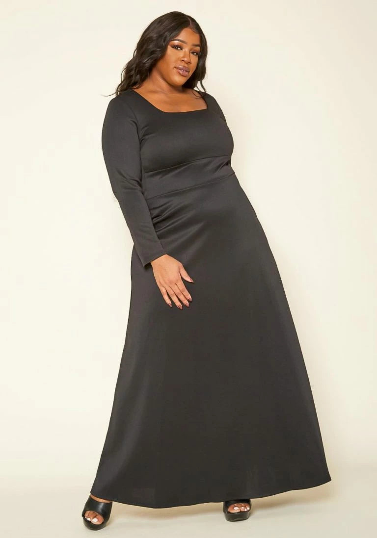 Plus Size Square Neckline Black Maxi Dress - 2425