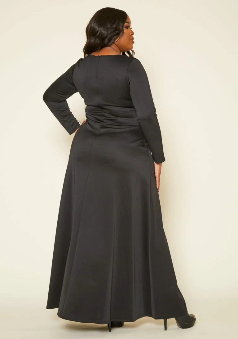 Plus Size Square Neckline Black Maxi Dress - 2425