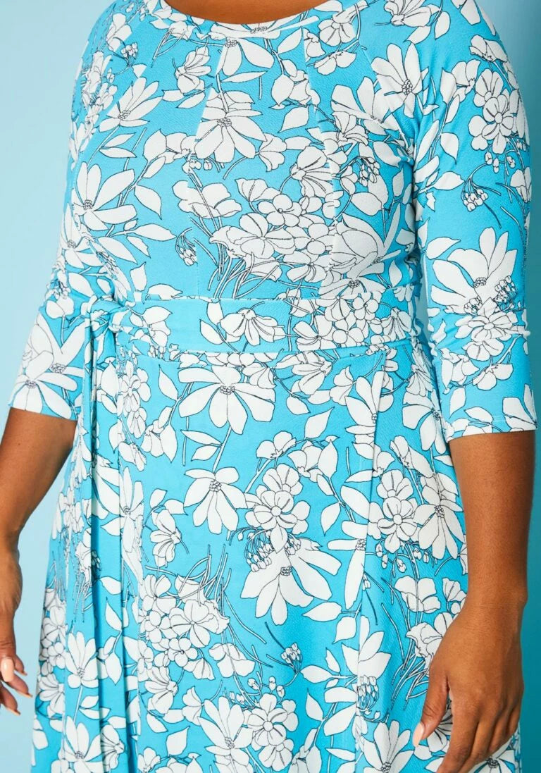 Plus Size Blue Floral Wrap Maxi Dress - 2702