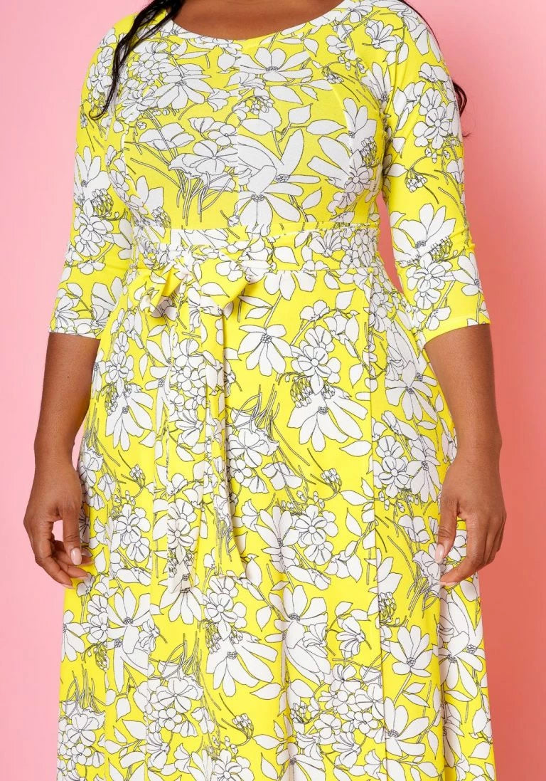 Plus Size Yellow Floral Wrap Maxi Dress - 2702