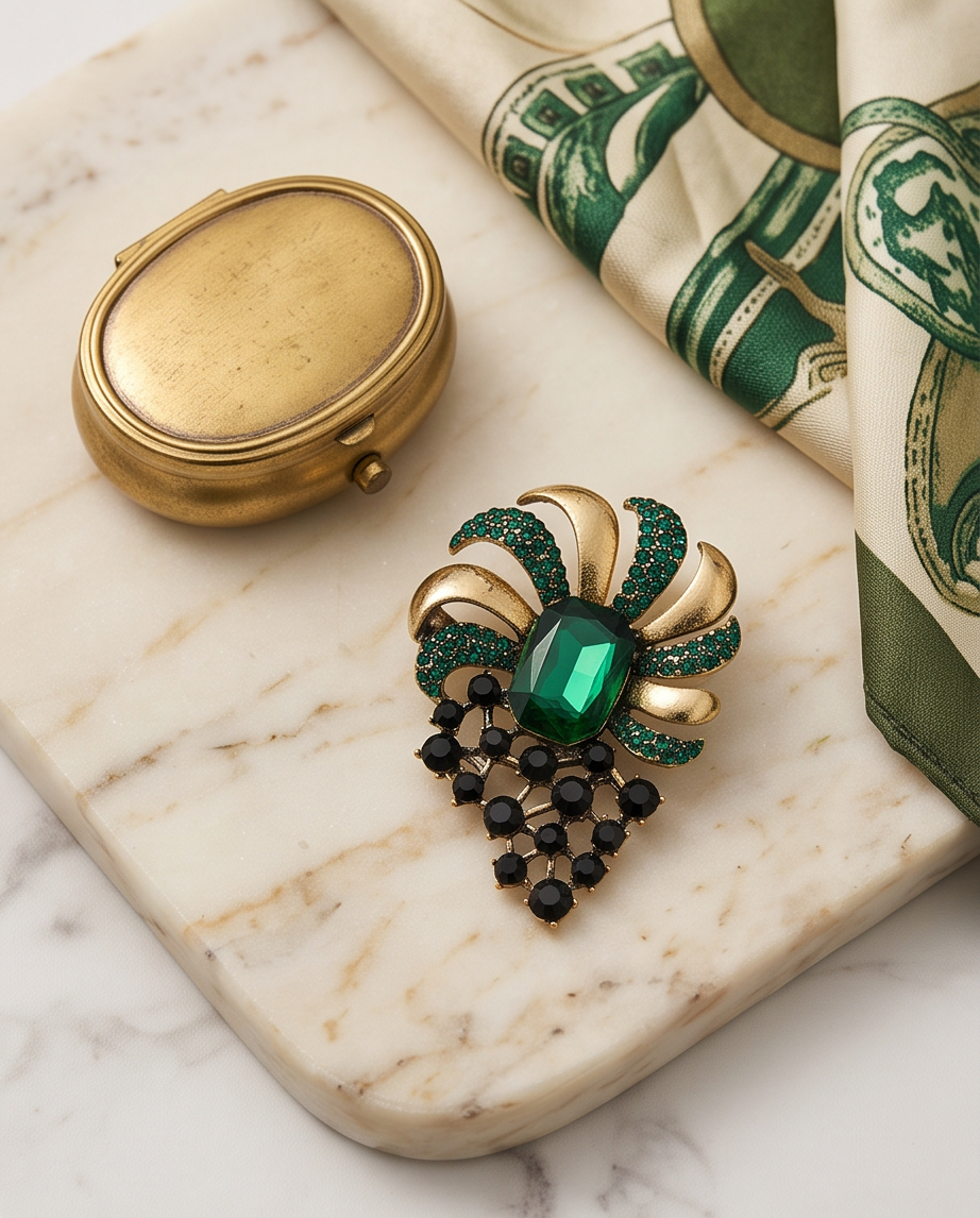Jennifer Green & Gold Brooch