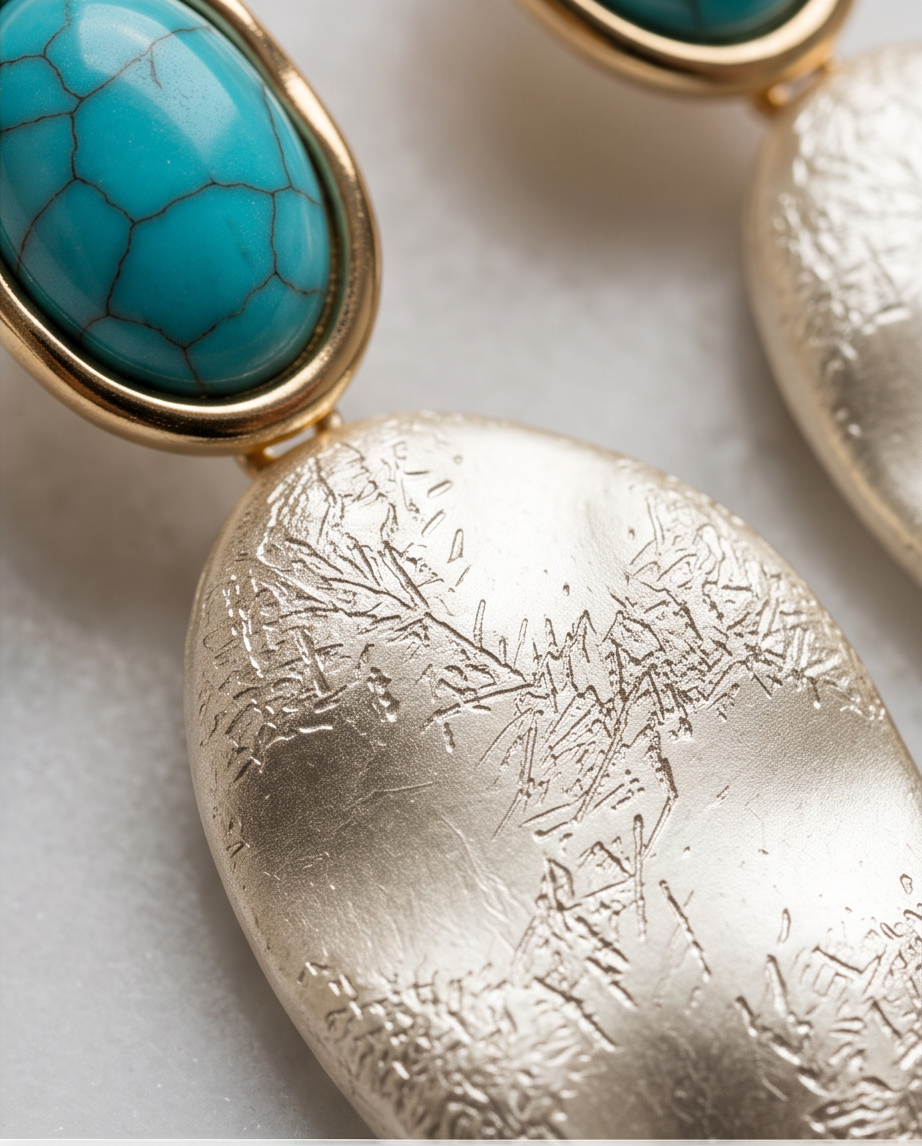 Teal Textured Oval Pearl Earrings