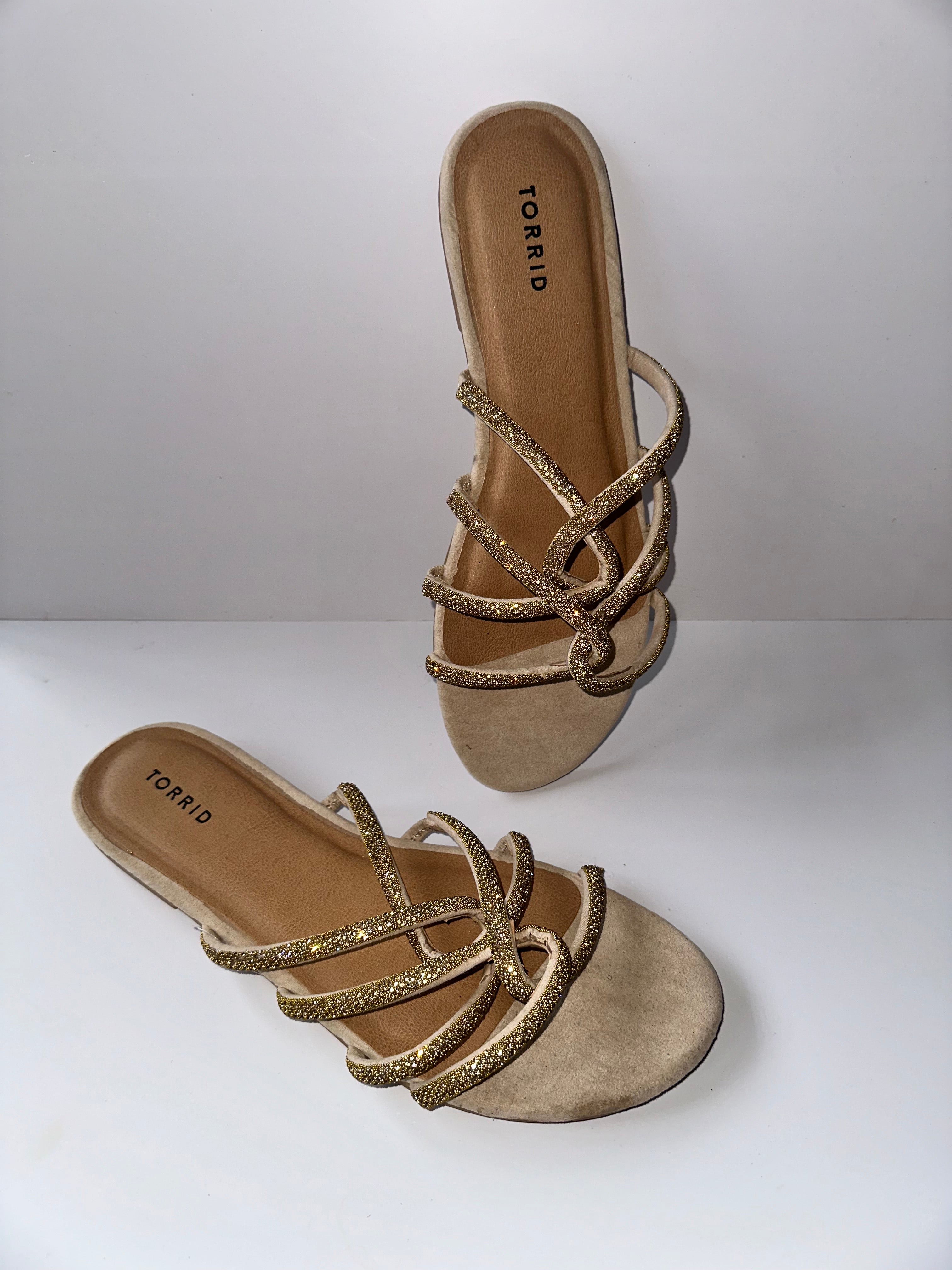 Gold Glitter Strappy Flats - 1395