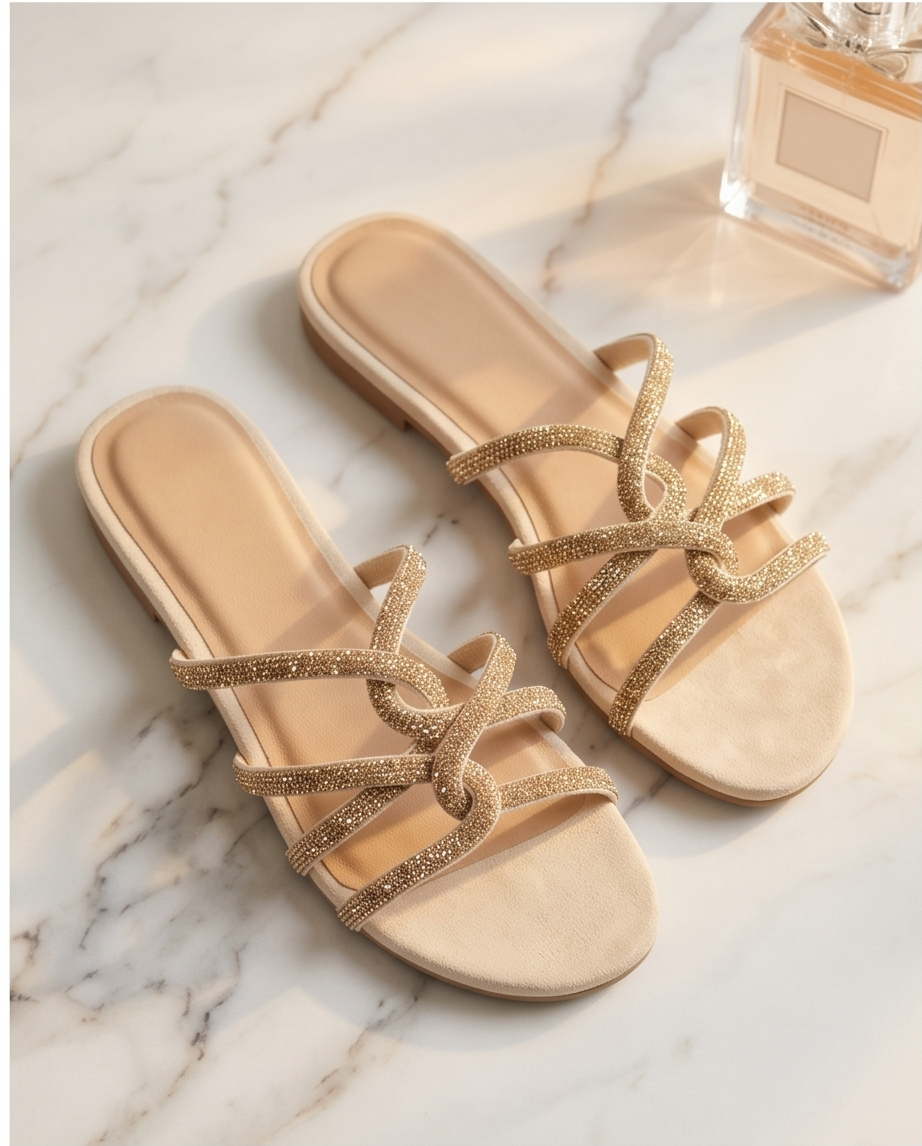 Gold Glitter Strappy Flats