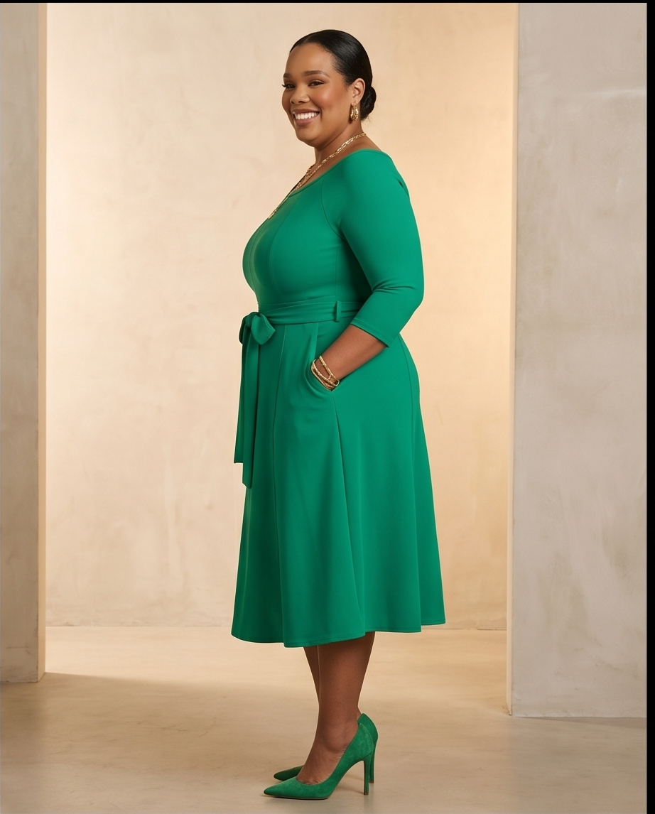 Plus Size Emerald Green Belted Dress