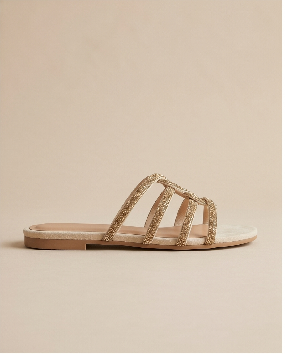 Gold Glitter Strappy Flats