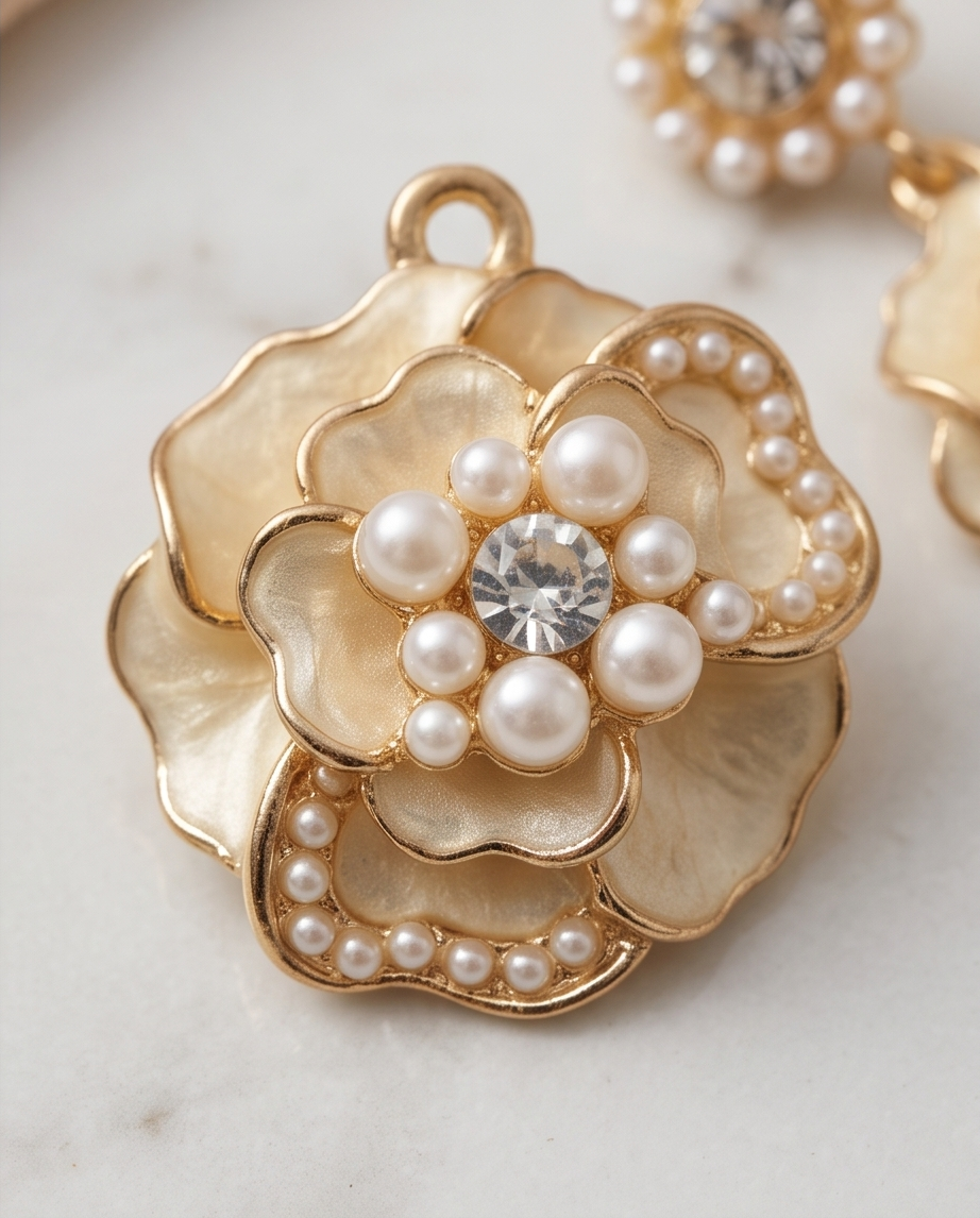 Ivory Flower With Pearls Earrings