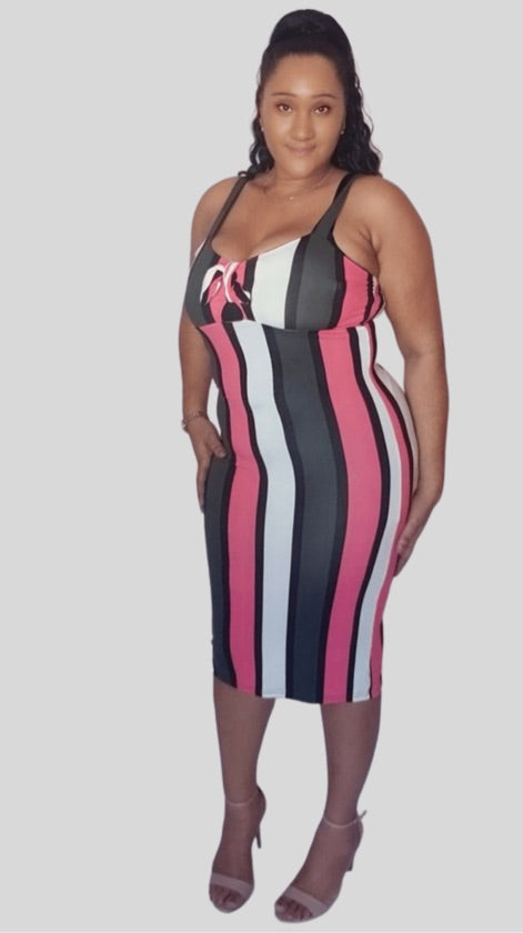 Blush Multi Striped Tie Front Dress - 1119