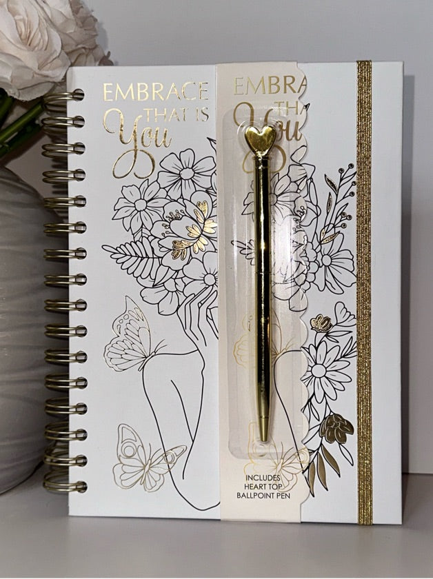 Embrace Journal With Gold Heart Pen