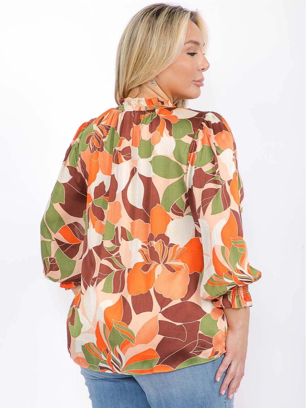 Plus Size Ruffle Floral Blouse - STT17063PAX