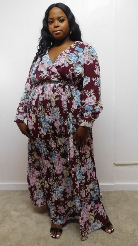 Plus Size Plum Maxi Floral Dress - DM228