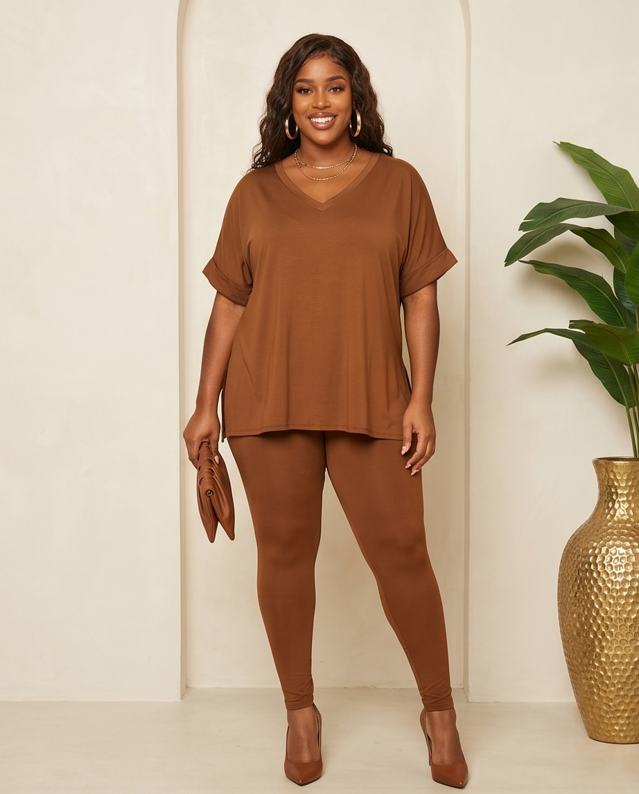 Regular/Plus Brown Pant Set