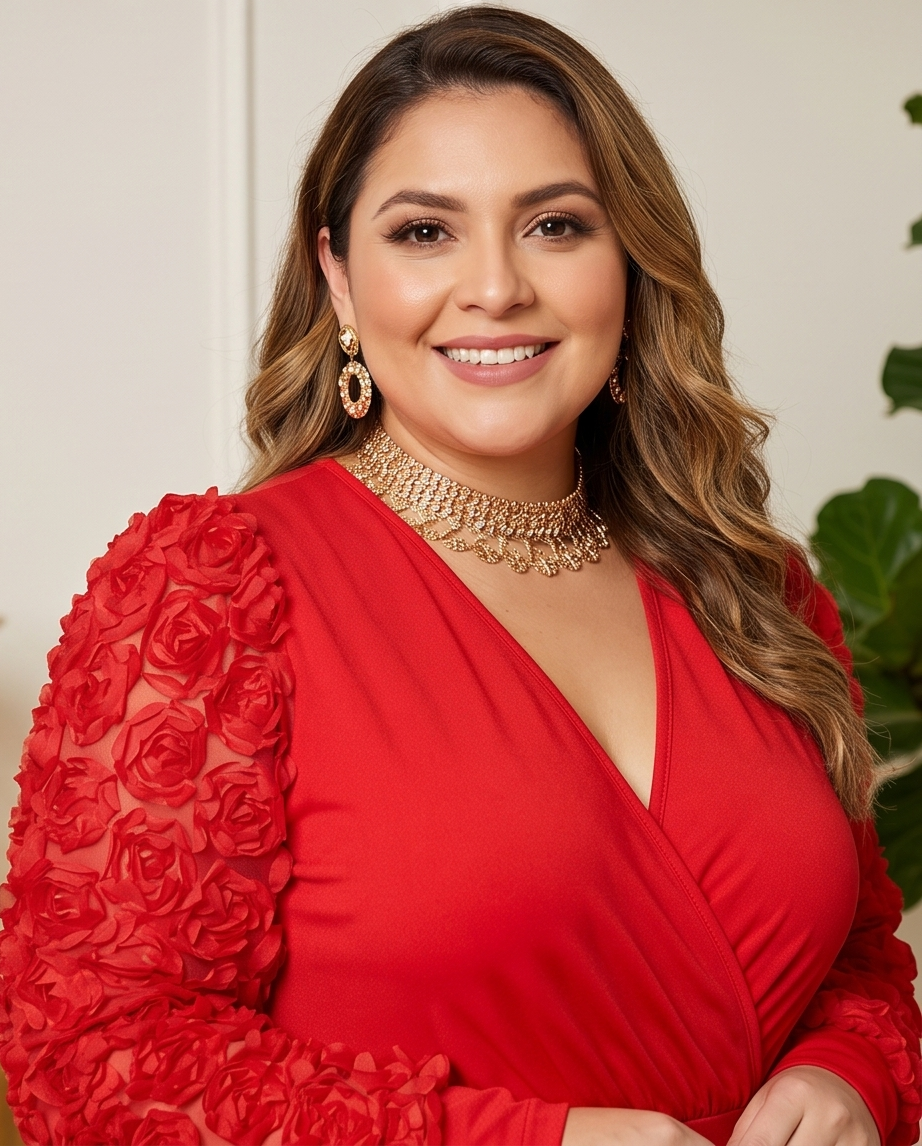 Plus Size Red Rose Sleeve Bodysuit