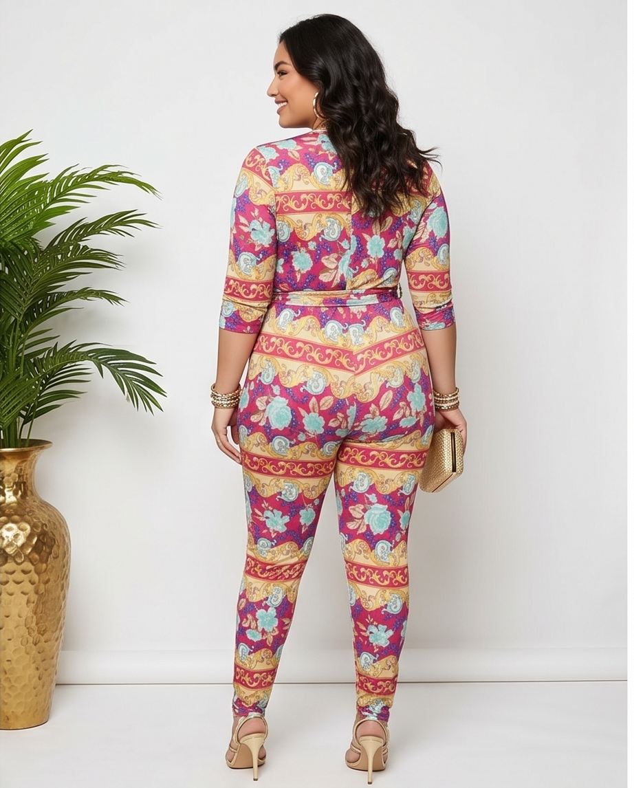 Plus Size Deep Neckline Fitted Jumpsuit