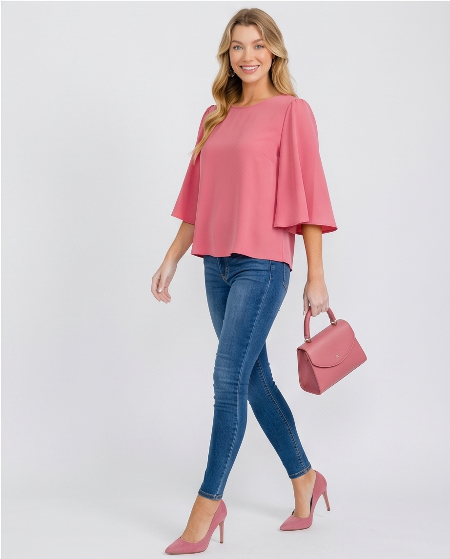 Blush Pink Bell Sleeve Blouse