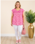 Plus Size Pink & White Ruffle Top