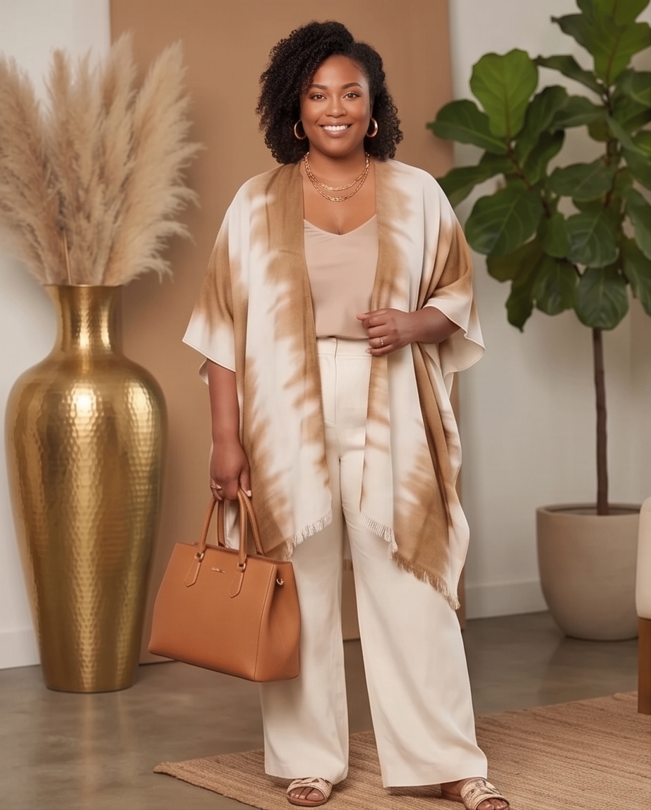 Brown and White Kimono