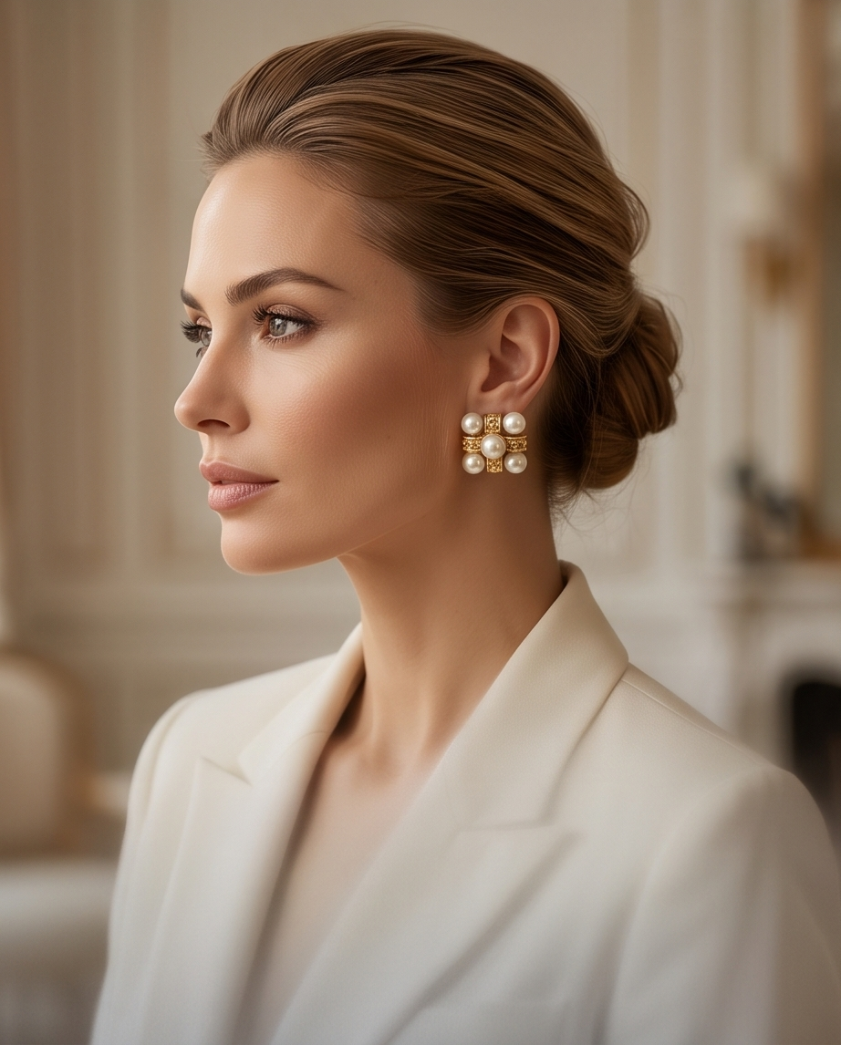Tara Aligned Golden Pearl Earrings