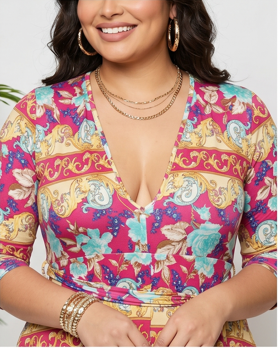Plus Size Deep Neckline Fitted Jumpsuit