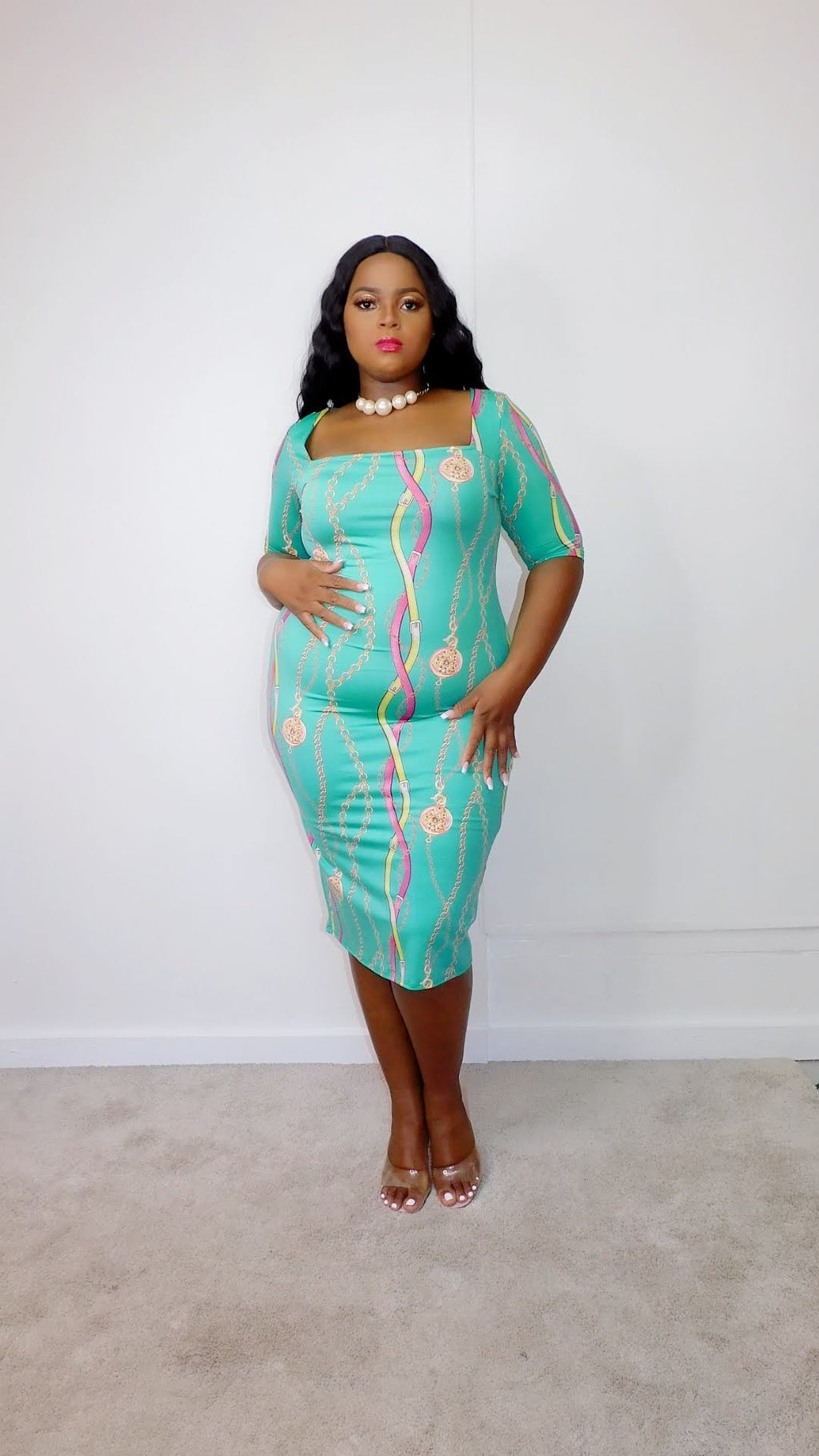 Plus Size Chain Link Body-con Dress - 2045DX