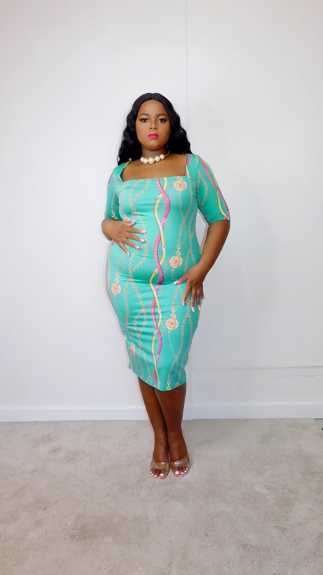 Plus Size Chain Link Body-con Dress - 2045DX