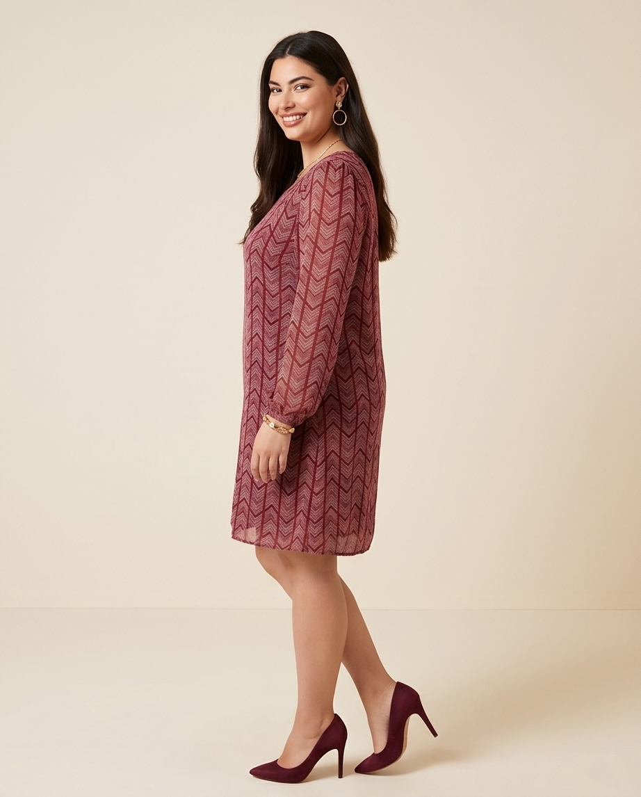 Plus Size Long Sleeve Burgundy Shirt Dress