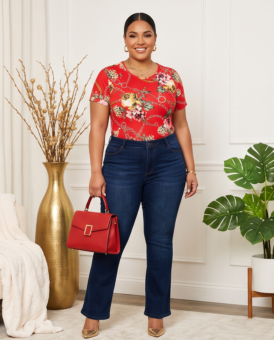 Plus Size Chain Link Red Bodysuit
