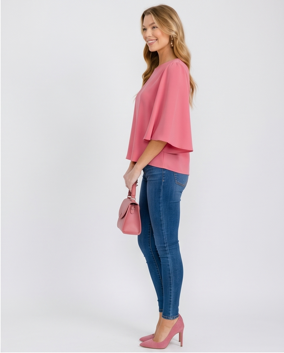 Blush Pink Bell Sleeve Blouse