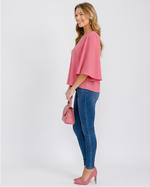 Blush Pink Bell Sleeve Blouse