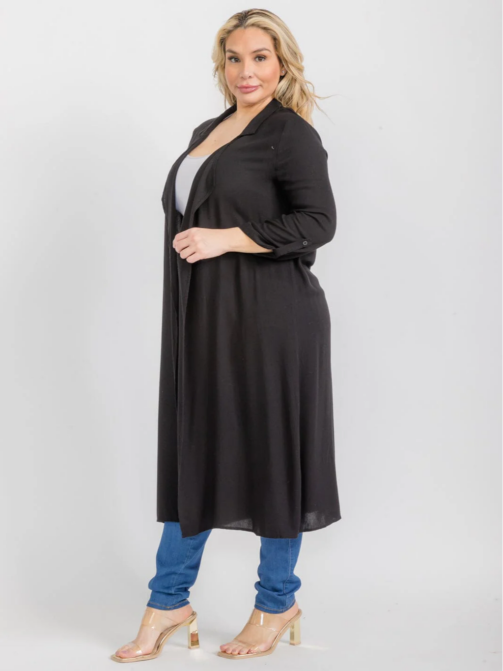 Plus Size Black Open Front Maxi Cardigan - ZB12675