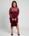 Plus Size Velvet Burgundy Long Sleeve Dress