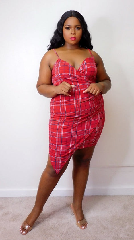 Plus Size Red Checked Dress - 1107