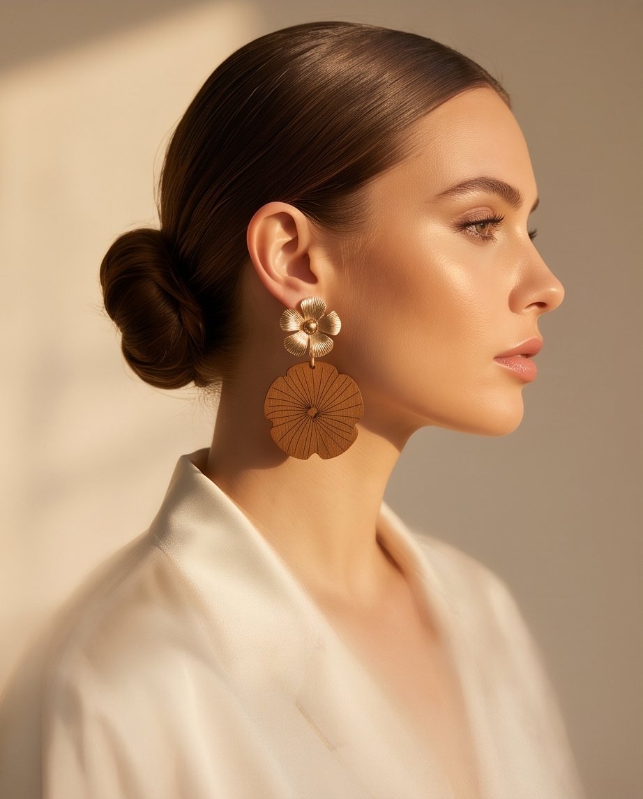 Gold Flower Pattern Earrings