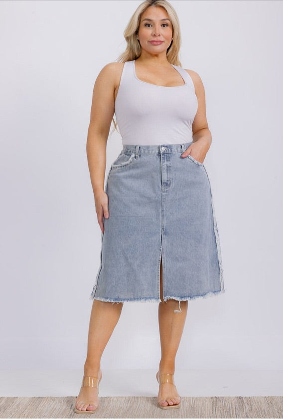 Plus Size Denim Midi Skirt - H7208W