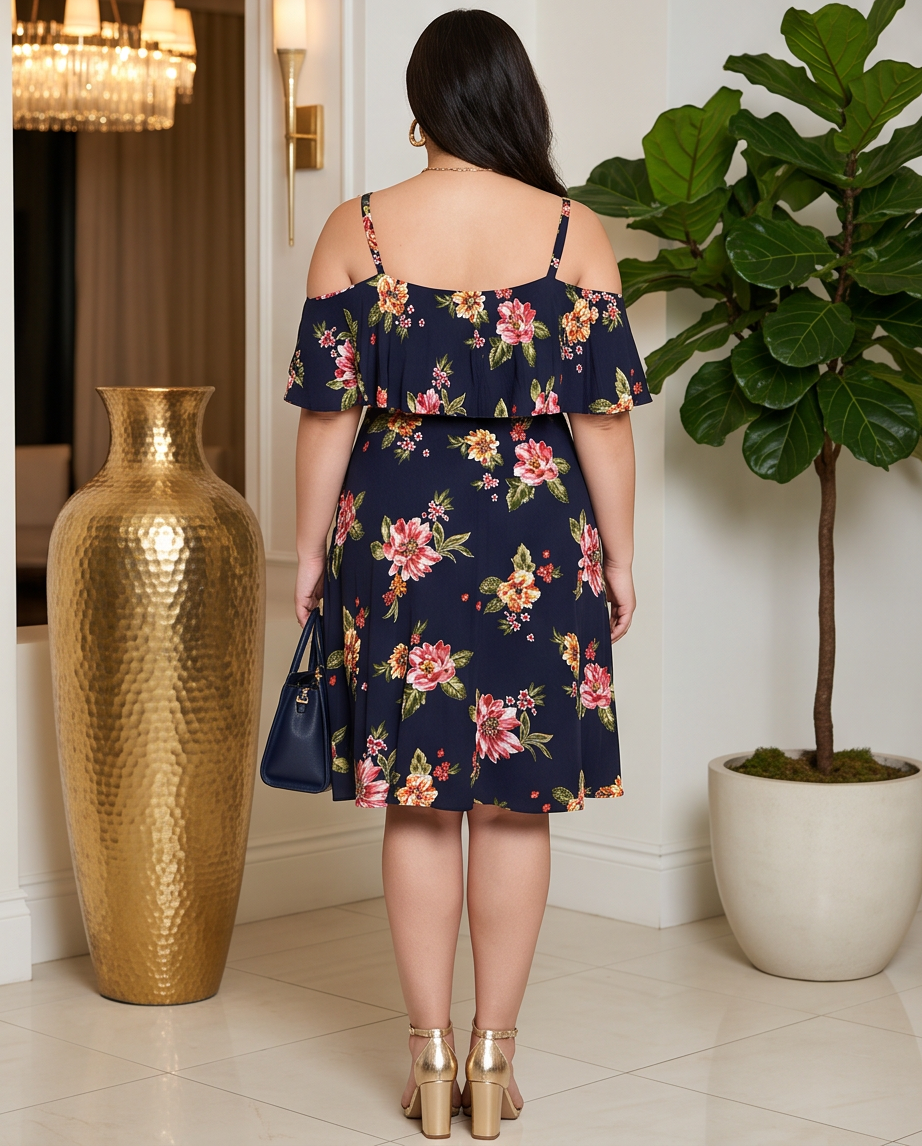 Plus Size Floral Navy Skater Dress