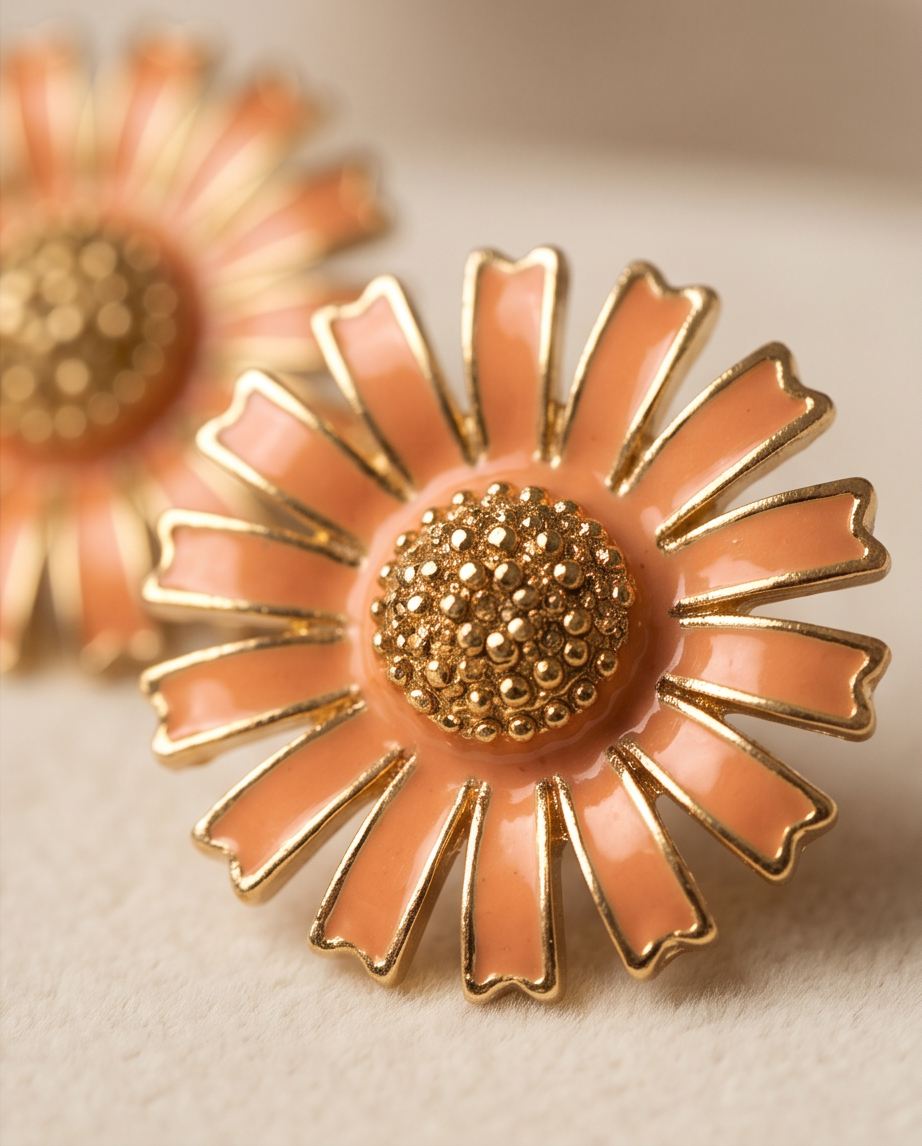 Orange Sunflower Clip On Earring