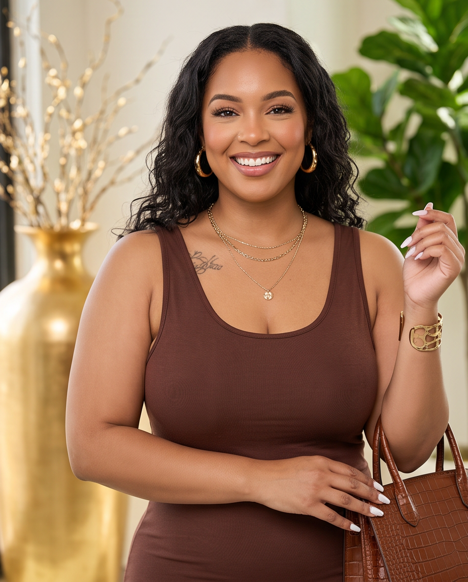 Reg/Plus Brown Stretchy Maxi Dress