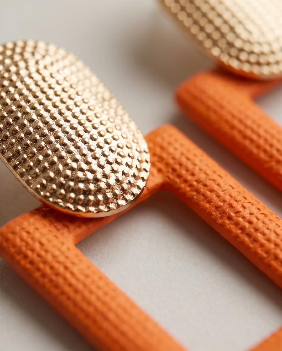 Gold And Orange Boxy Earrings