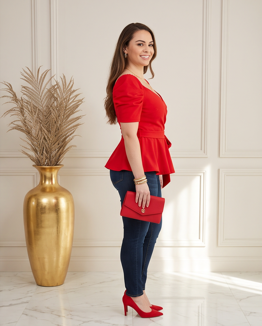 Plus Size Red Surplice Top