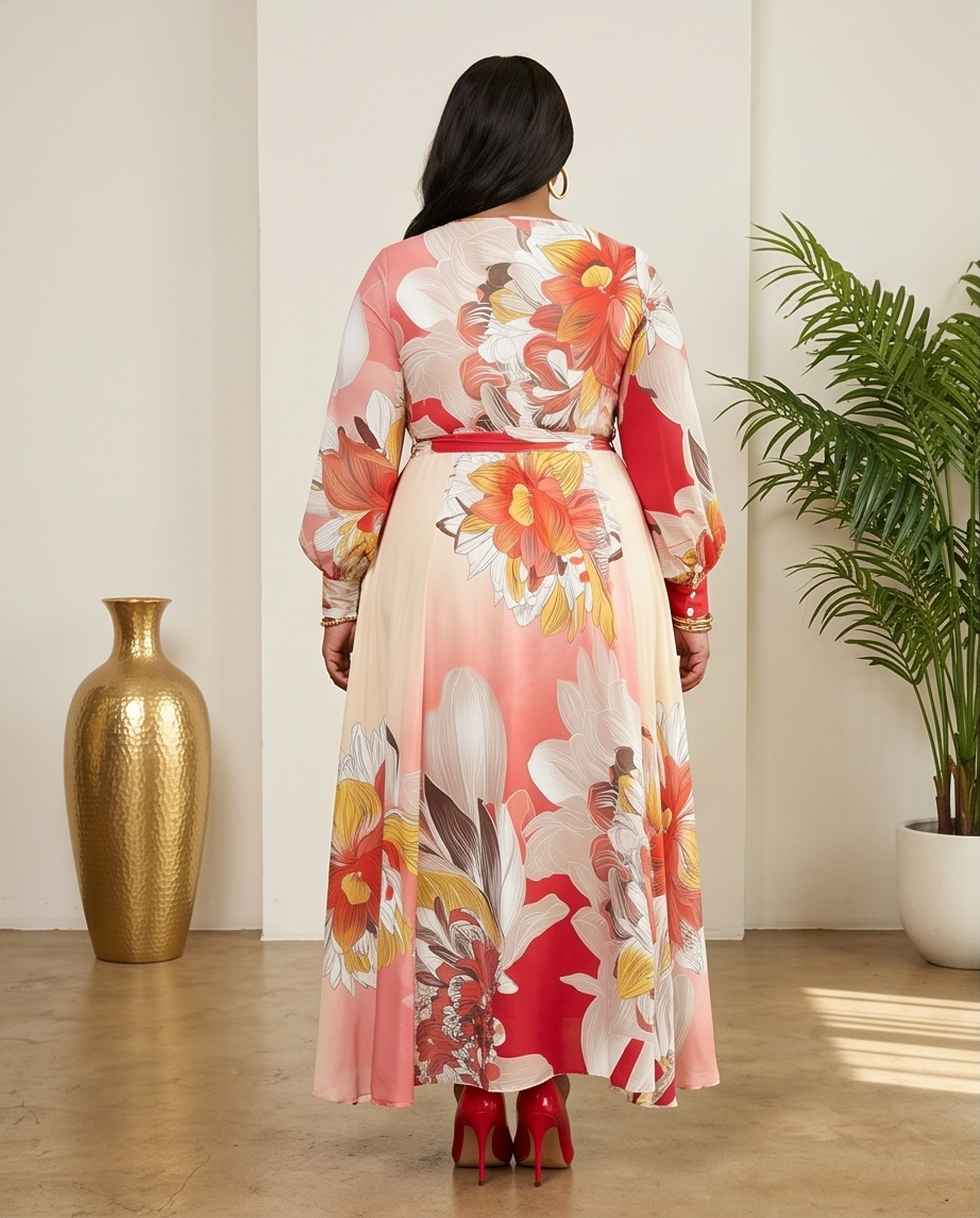Plus Size Scarf Print Flowy Maxi Dress