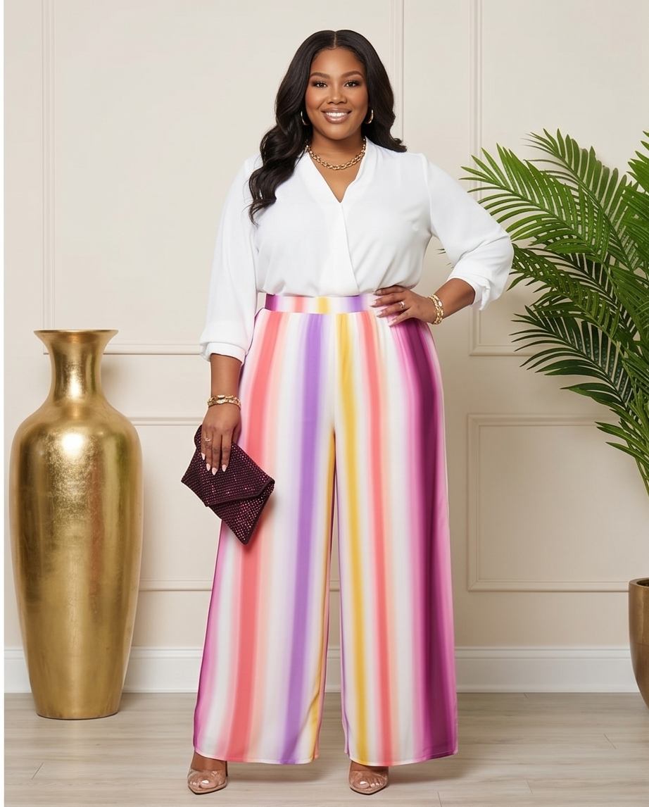 Plus Size Rainbow Flowy Pants