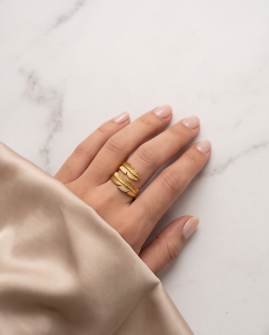 Stainless Still Gold Folded Leaf Ring