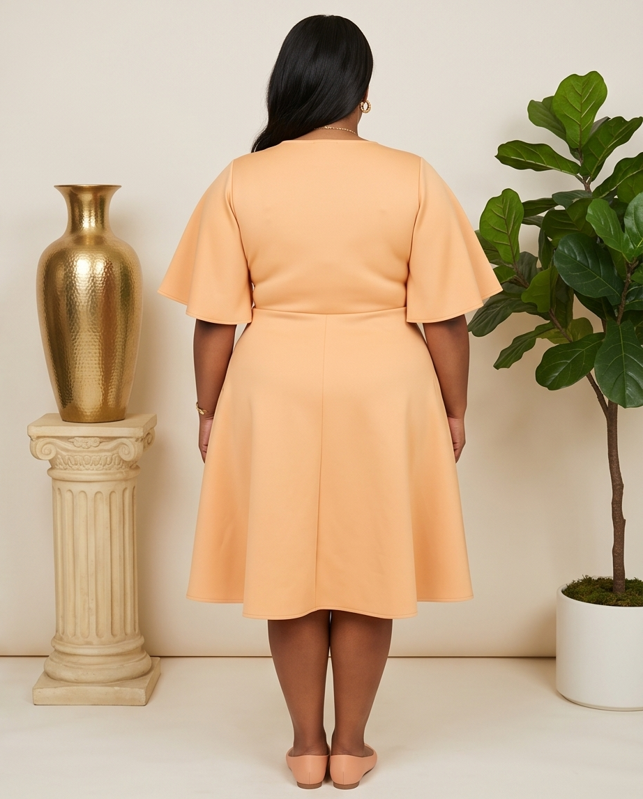 Plus Size Fit & Flare Gold Skater Dress