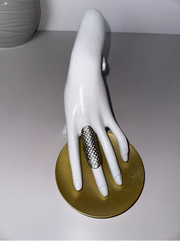 Stainless Steel Silver Long Hollow Ring - 1601